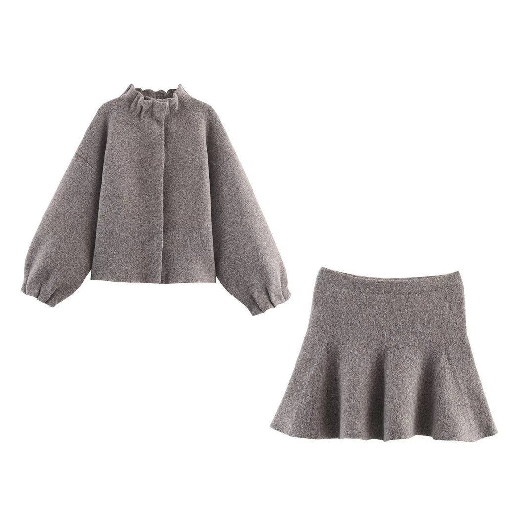short knitted jacket half skirt set